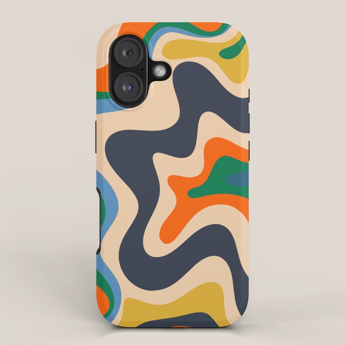 Retro Liquid Swirl Abstract Pattern Blue Beige Orange Mustard Green iPhone Case Gallery Image 1