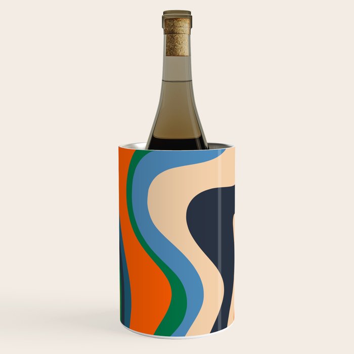Retro Liquid Swirl Abstract Pattern Blue Beige Orange Mustard Green Wine Chiller Gallery Image 2