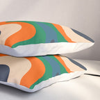 Retro Liquid Swirl Abstract Pattern Blue Beige Orange Mustard Green Pillow Sham Gallery Image 3