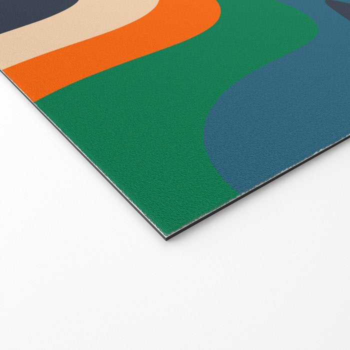 Retro Liquid Swirl Abstract Pattern Blue Beige Orange Mustard Green Welcome Mat Gallery Image 2