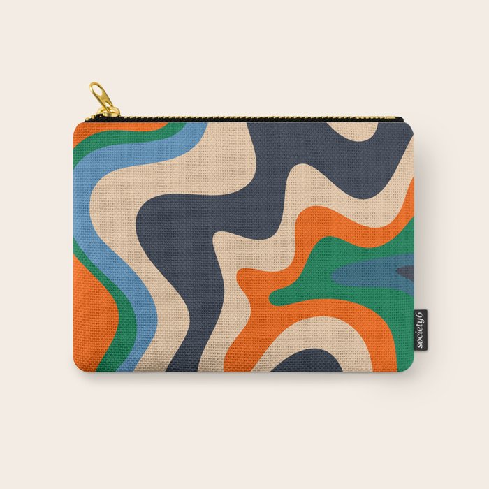 Retro Liquid Swirl Abstract Pattern Blue Beige Orange Mustard Green Carry All Pouch Gallery Image 1