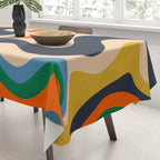 Retro Liquid Swirl Abstract Pattern Blue Beige Orange Mustard Green Tablecloth Gallery Image 3