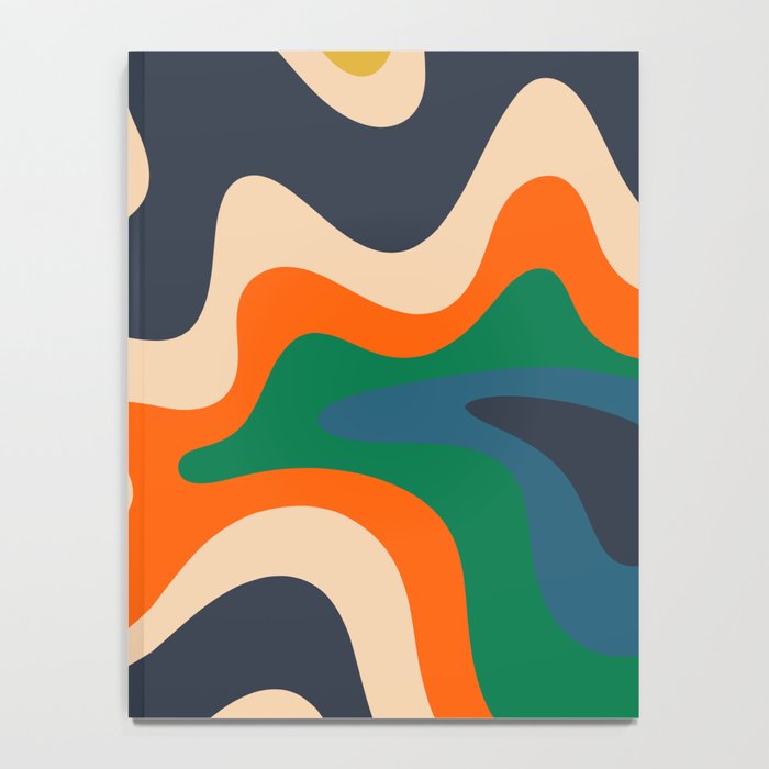 Retro Liquid Swirl Abstract Pattern Blue Beige Orange Mustard Green Notebook Gallery Image 4