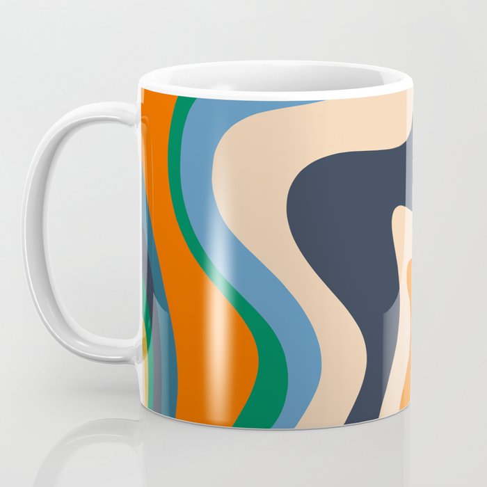 Retro Liquid Swirl Abstract Pattern Blue Beige Orange Mustard Green Coffee Mug Gallery Image 3
