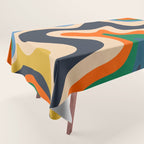 Retro Liquid Swirl Abstract Pattern Blue Beige Orange Mustard Green Tablecloth Gallery Image 1