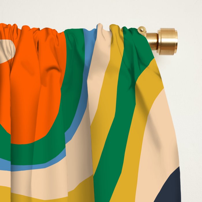Retro Liquid Swirl Abstract Pattern Blue Beige Orange Mustard Green Window Curtain Gallery Image 2