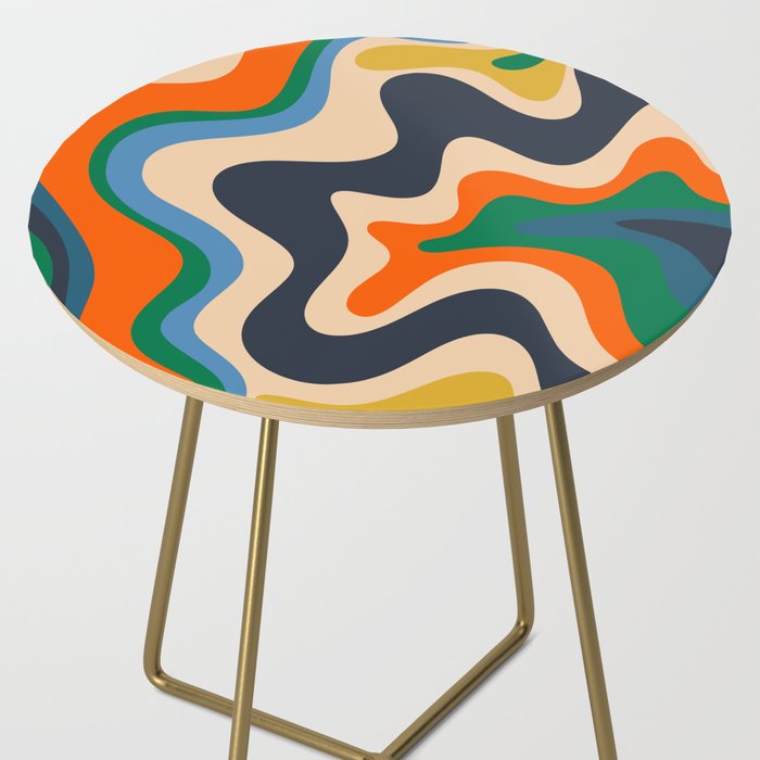 Retro Liquid Swirl Abstract Pattern Blue Beige Orange Mustard Green Side Table Gallery Image 2