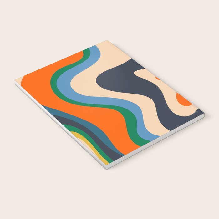 Retro Liquid Swirl Abstract Pattern Blue Beige Orange Mustard Green Notebook Gallery Image 3