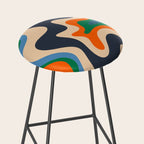 Retro Liquid Swirl Abstract Pattern Blue Beige Orange Mustard Green Stool Gallery Image 2