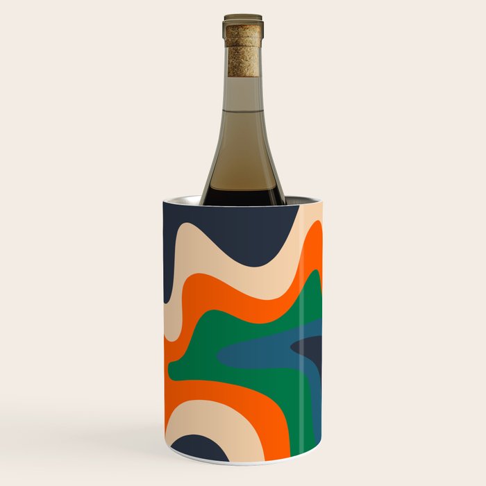 Retro Liquid Swirl Abstract Pattern Blue Beige Orange Mustard Green Wine Chiller Gallery Image 3