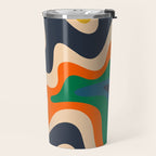 Retro Liquid Swirl Abstract Pattern Blue Beige Orange Mustard Green Travel Mug Gallery Image 2
