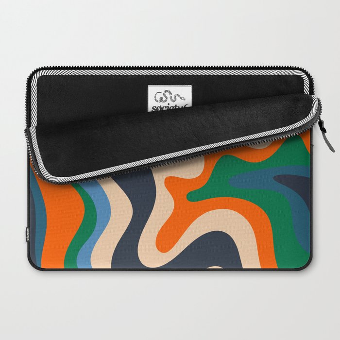 Retro Liquid Swirl Abstract Pattern Blue Beige Orange Mustard Green Laptop Sleeve Gallery Image 2