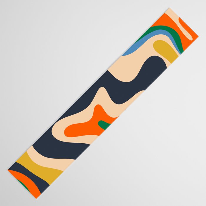Retro Liquid Swirl Abstract Pattern Blue Beige Orange Mustard Green Table Runner Gallery Image 3