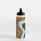 Retro Liquid Swirl Abstract Pattern Blue Beige Orange Mustard Green Water Bottle Gallery Image 3