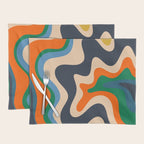 Retro Liquid Swirl Abstract Pattern Blue Beige Orange Mustard Green Placemat Gallery Image 1