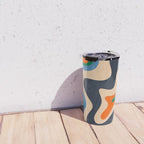 Retro Liquid Swirl Abstract Pattern Blue Beige Orange Mustard Green Travel Mug Gallery Image 4