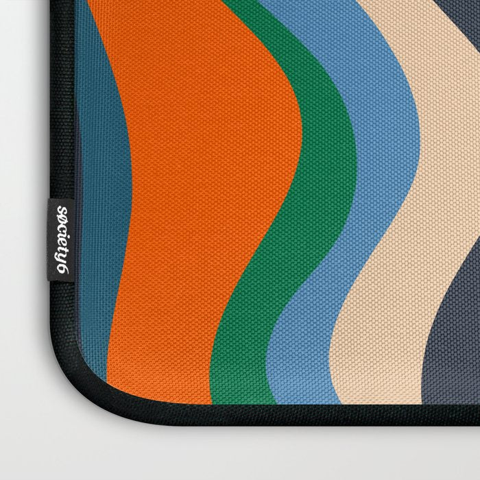 Retro Liquid Swirl Abstract Pattern Blue Beige Orange Mustard Green Laptop Sleeve Gallery Image 3