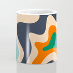 Retro Liquid Swirl Abstract Pattern Blue Beige Orange Mustard Green Coffee Mug Gallery Image 4