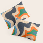 Retro Liquid Swirl Abstract Pattern Blue Beige Orange Mustard Green Pillow Sham Gallery Image 3