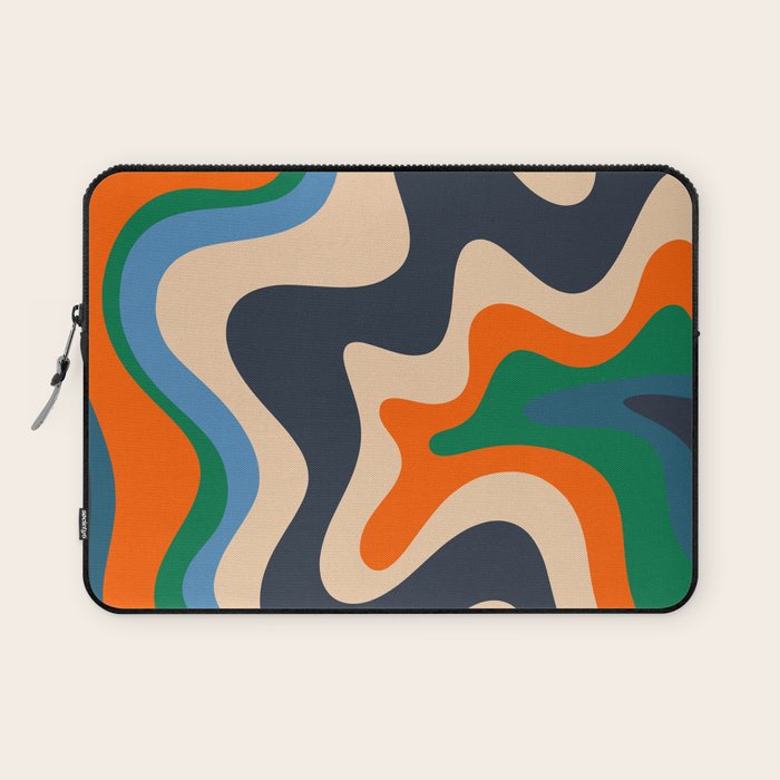 Retro Liquid Swirl Abstract Pattern Blue Beige Orange Mustard Green Laptop Sleeve Gallery Image 1