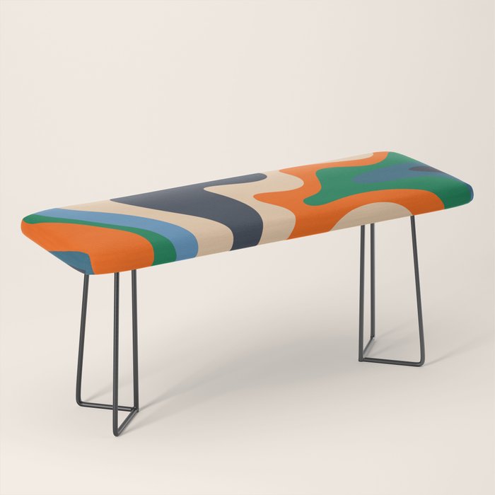 Retro Liquid Swirl Abstract Pattern Blue Beige Orange Mustard Green Bench Gallery Image 1
