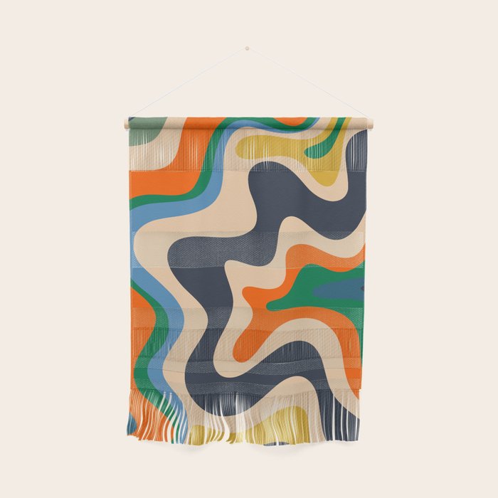 Retro Liquid Swirl Abstract Pattern Blue Beige Orange Mustard Green Wall Hanging Gallery Image 1