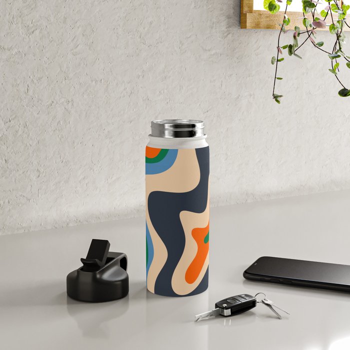 Retro Liquid Swirl Abstract Pattern Blue Beige Orange Mustard Green Water Bottle Gallery Image 5