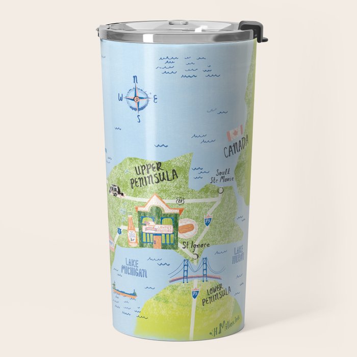 Map of Northern Michigan - Pasty Tour in Blue Travel Mug Gallery Image 2