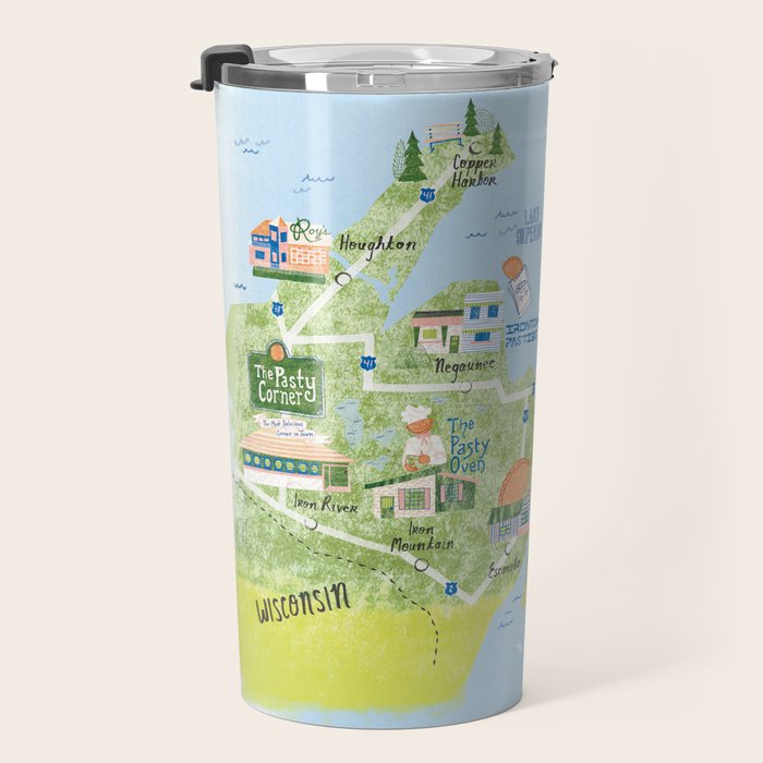 Map of Northern Michigan - Pasty Tour in Blue Travel Mug Gallery Image 3