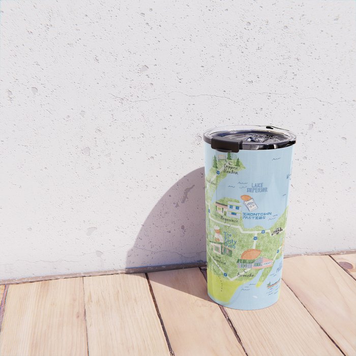 Map of Northern Michigan - Pasty Tour in Blue Travel Mug Gallery Image 4
