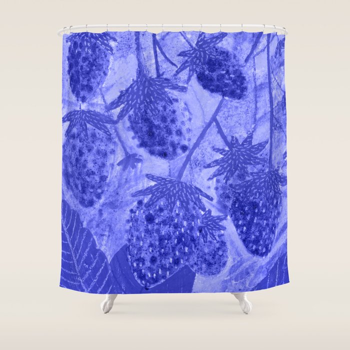 Strawberry Garden in Botanical Blue Shower Curtain Gallery Image 1