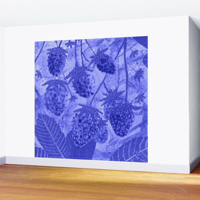 Strawberry Garden in Botanical Blue Wall Mural Gallery Image 2