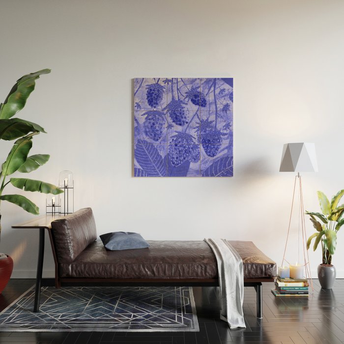 Strawberry Garden in Botanical Blue Wood Wall Art Gallery Image 2