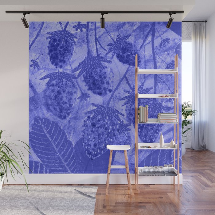 Strawberry Garden in Botanical Blue Wall Mural Gallery Image 1