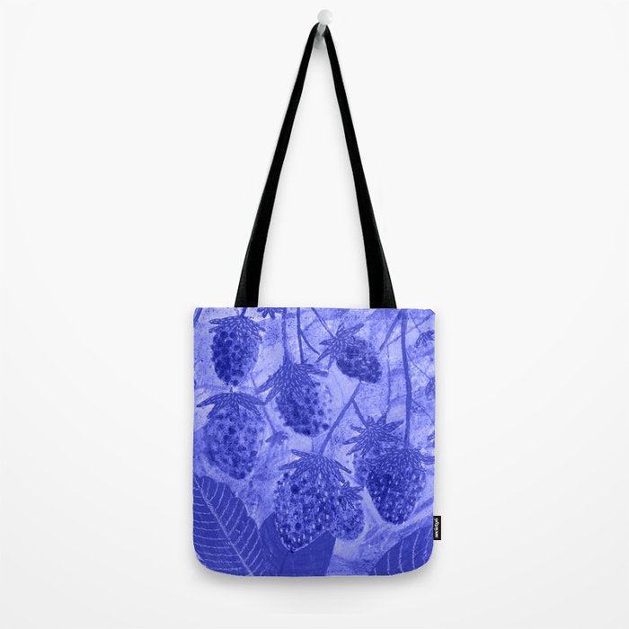 Strawberry Garden in Botanical Blue Tote Bag Gallery Image 2