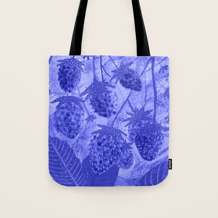 Strawberry Garden in Botanical Blue Tote Bag Gallery Image 1