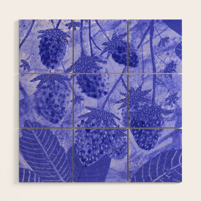 Strawberry Garden in Botanical Blue Wood Wall Art Gallery Image 1