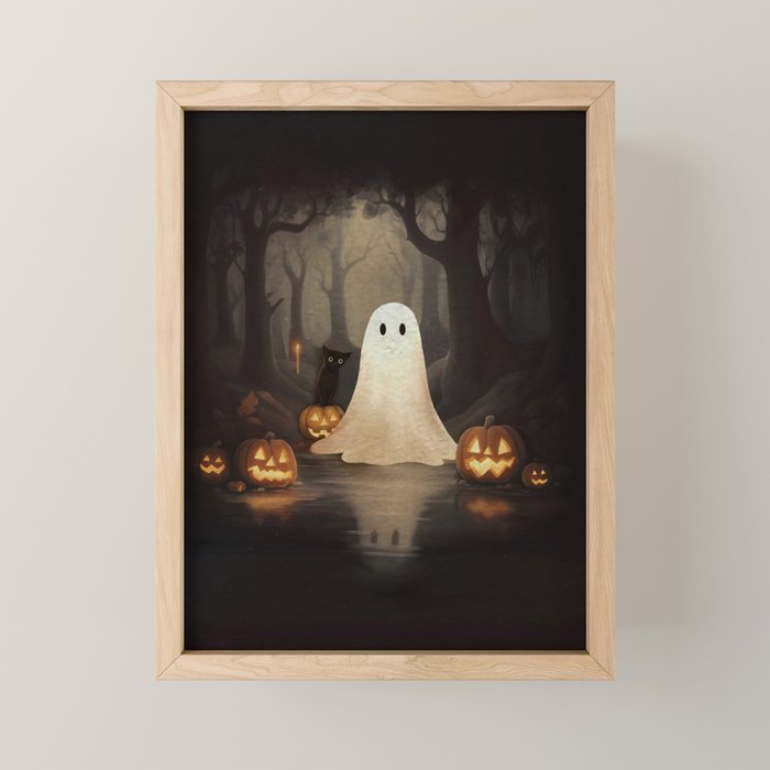 Ghost and Cat Mini Art Print Gallery Image 1
