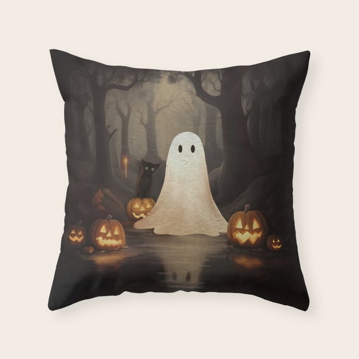 Ghost and Cat Throw Pillow Gallery Image 6