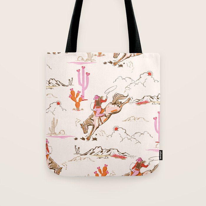 Equestrian Cowgirl Western Rodeo Pattern Tote Bag Gallery Image 1
