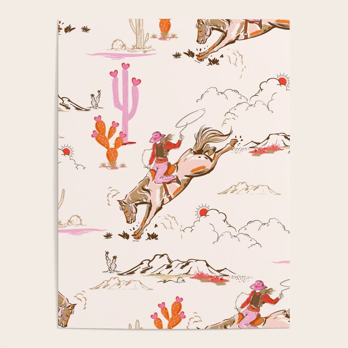 Equestrian Cowgirl Western Rodeo Pattern Poster Gallery Image 1