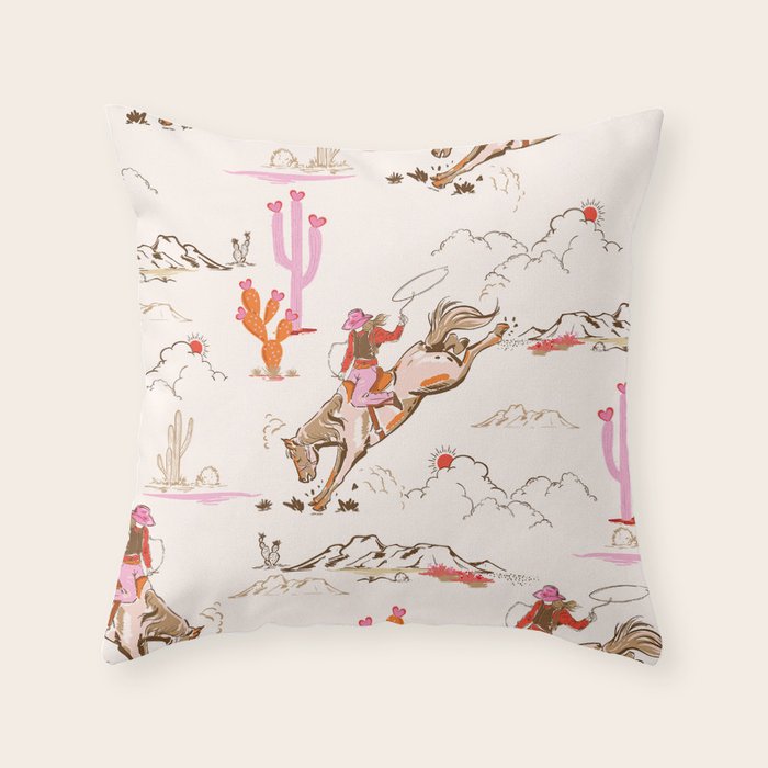 Equestrian Cowgirl Western Rodeo Pattern Throw Pillow Gallery Image 6