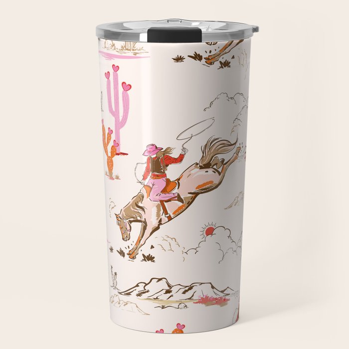 Equestrian Cowgirl Western Rodeo Pattern Travel Mug Gallery Image 1