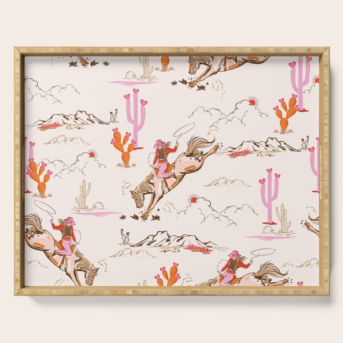 Equestrian Cowgirl Western Rodeo Pattern Serving Tray Gallery Image 1