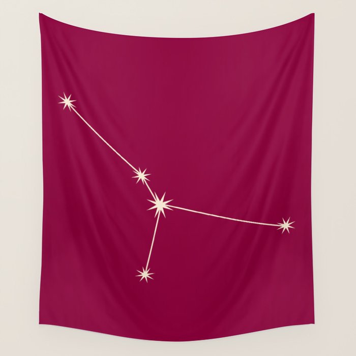 Cancer Zodiac Star Constellation Line Art Magenta Pink Wall Tapestry Gallery Image 4
