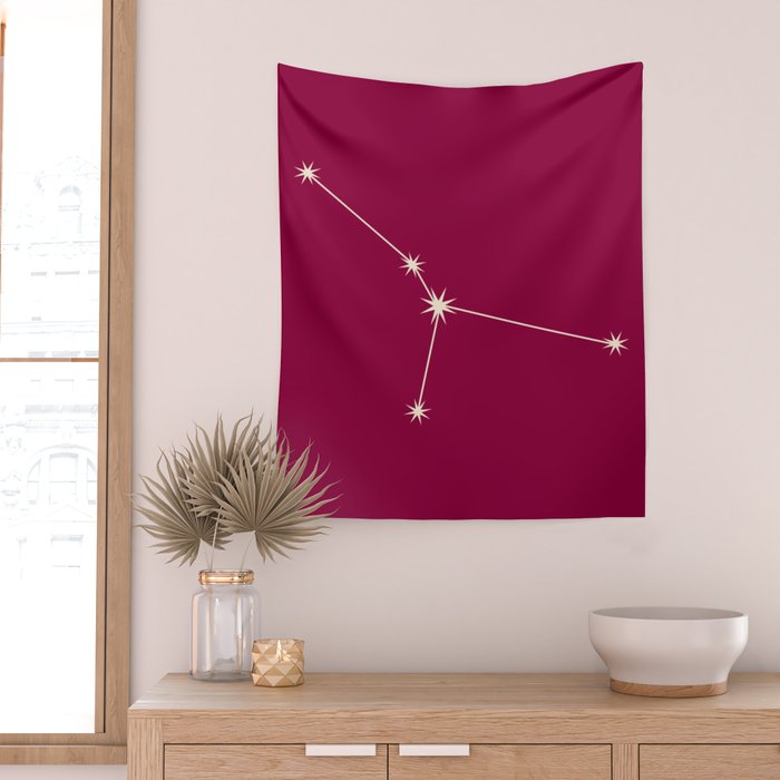 Cancer Zodiac Star Constellation Line Art Magenta Pink Wall Tapestry Gallery Image 2