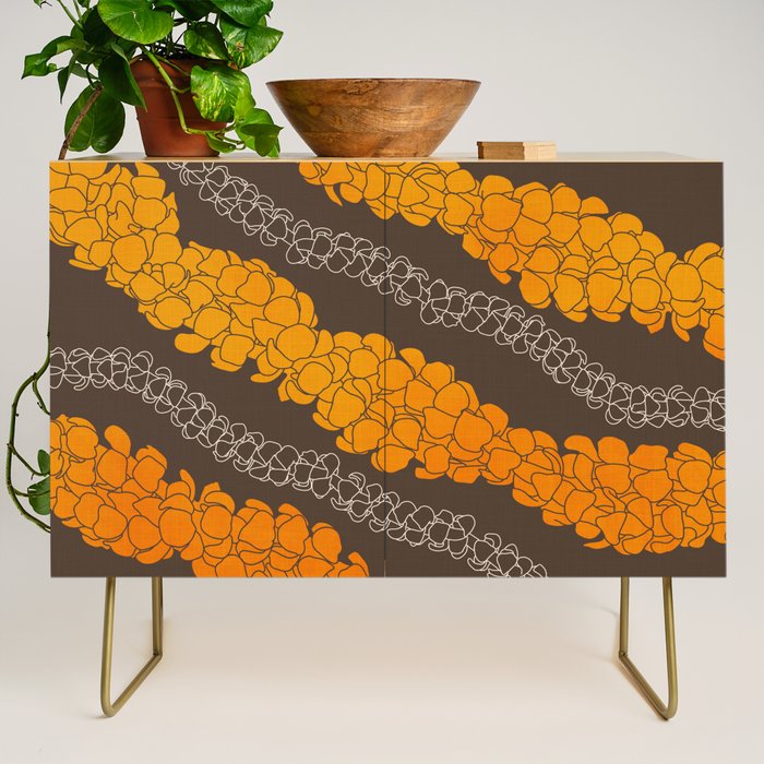 Hawaiian Puakenikeni lei on brown Credenza Gallery Image 1