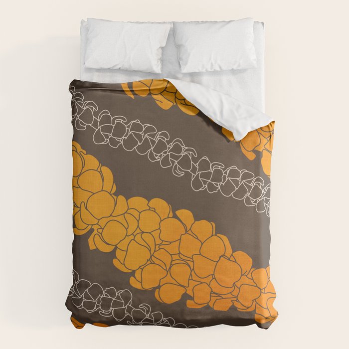 Hawaiian Puakenikeni lei on brown Duvet Cover Gallery Image 1