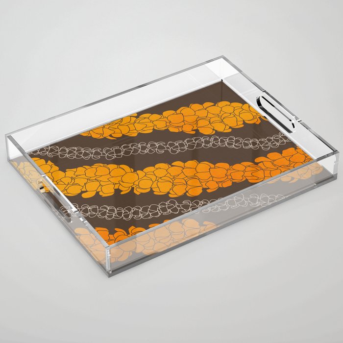 Hawaiian Puakenikeni lei on brown Acrylic Tray Gallery Image 1