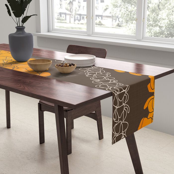 Hawaiian Puakenikeni lei on brown Table Runner Gallery Image 2